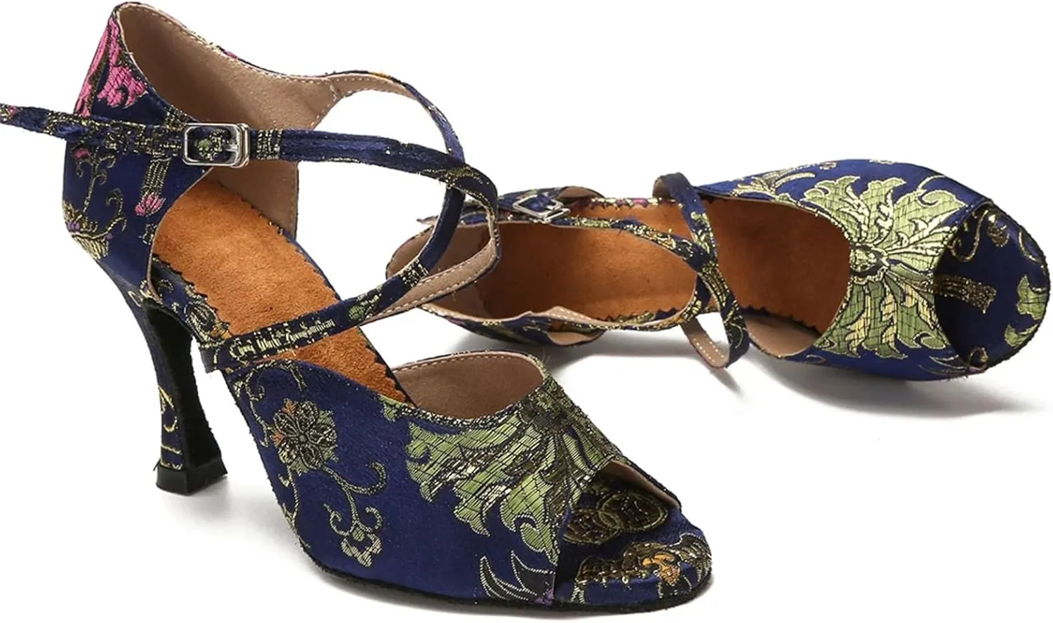 Girls Black/Blue Ballroom Heels - Tango/Salsa Training Sandals (8.5CM/3.35")