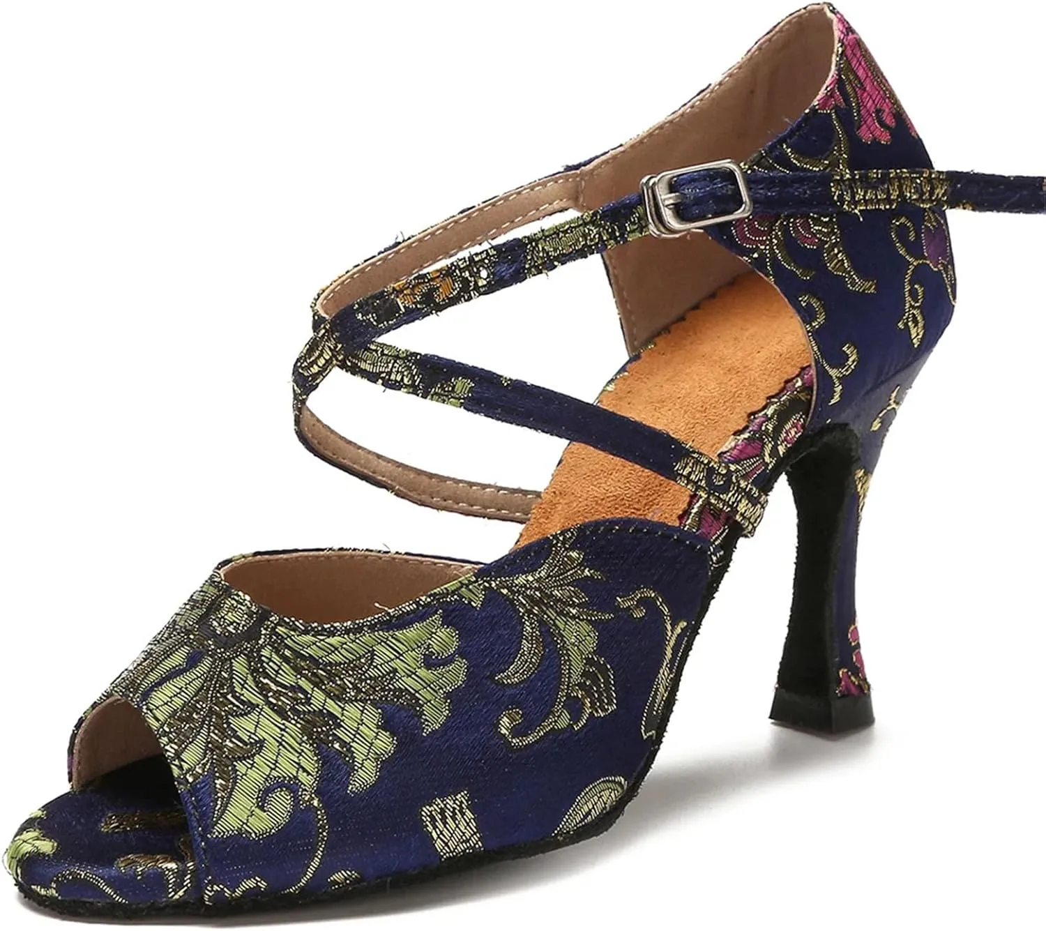 Girls Black/Blue Ballroom Heels - Tango/Salsa Training Sandals (8.5CM/3.35")