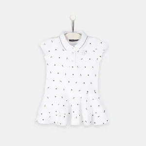 Girls White Printed Polo Dress