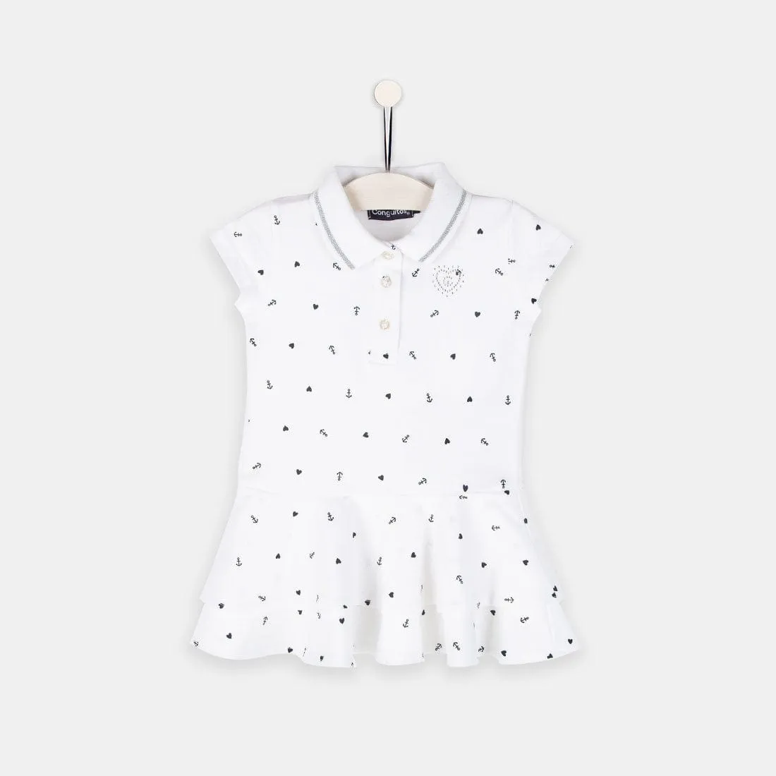 Girls White Printed Polo Dress