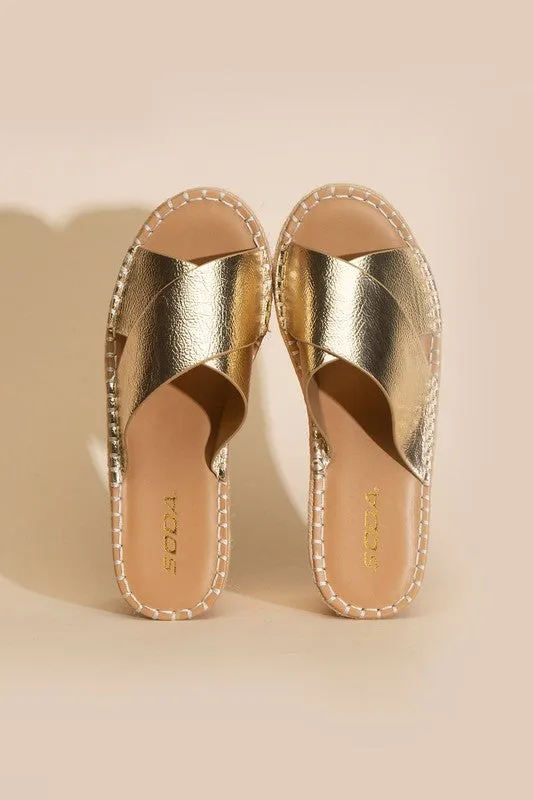 Gold Platform Wedge Slides