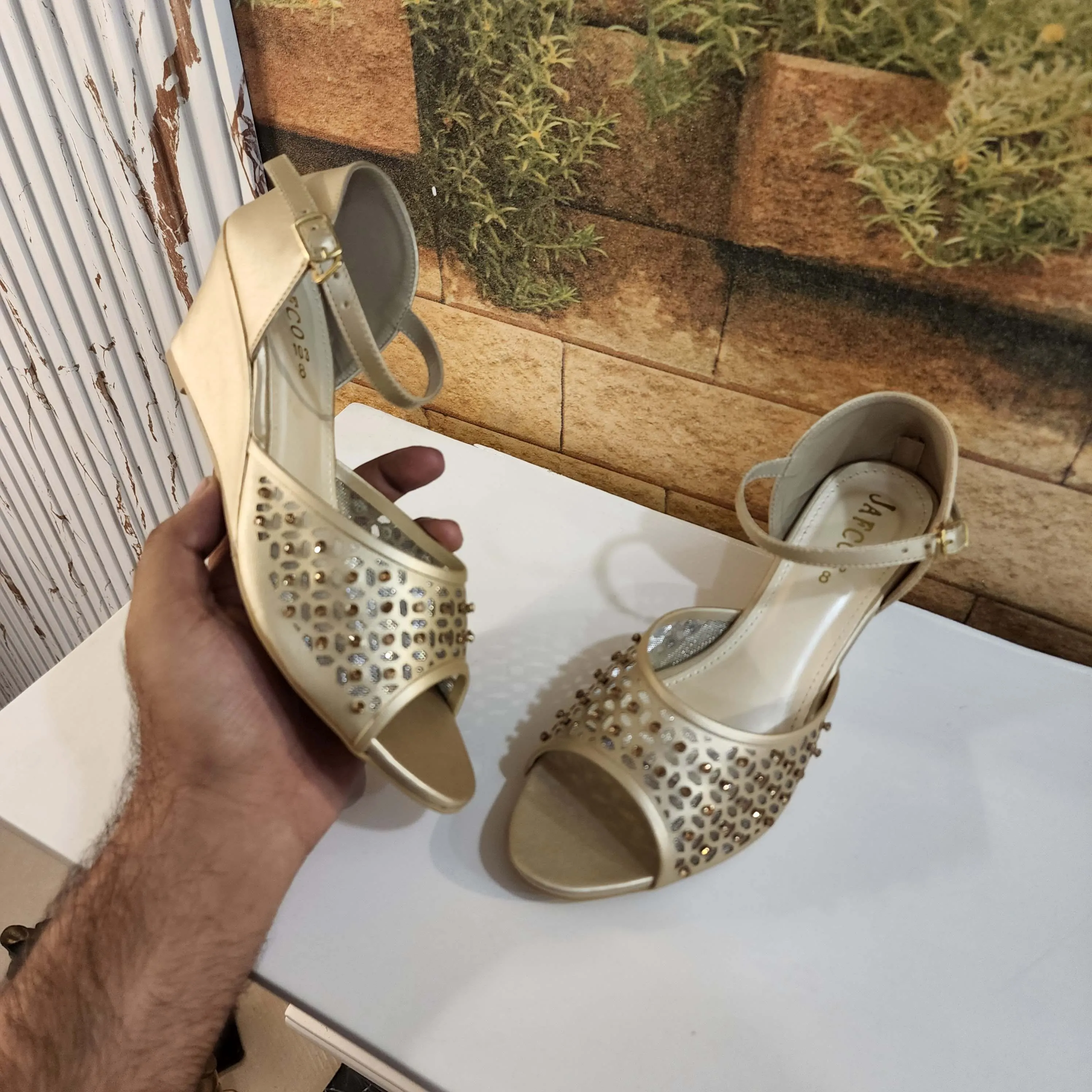 Golden Casual Sandals in Wedge