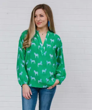 Green/ Blue Zebra V-neck Blouse