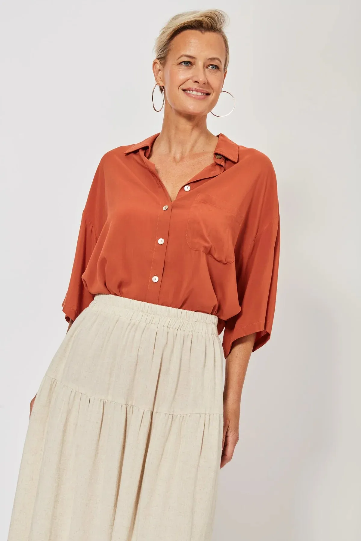 Haven Belize linen blend easy skirt Clay