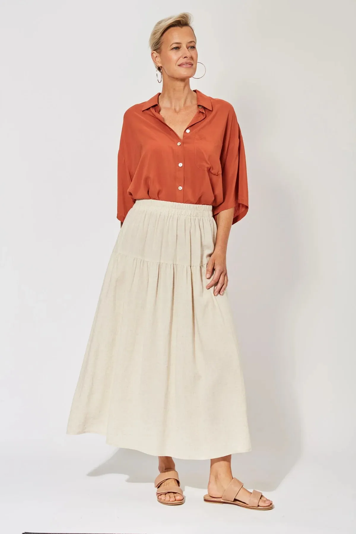 Haven Belize linen blend easy skirt Clay