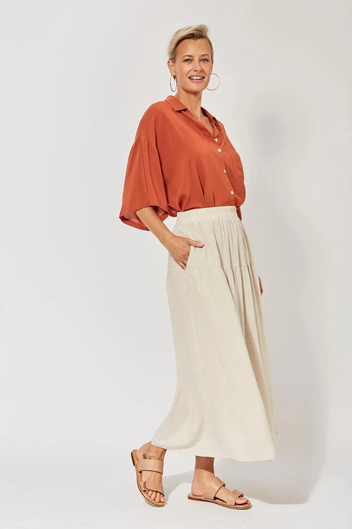 Haven Belize linen blend easy skirt Clay
