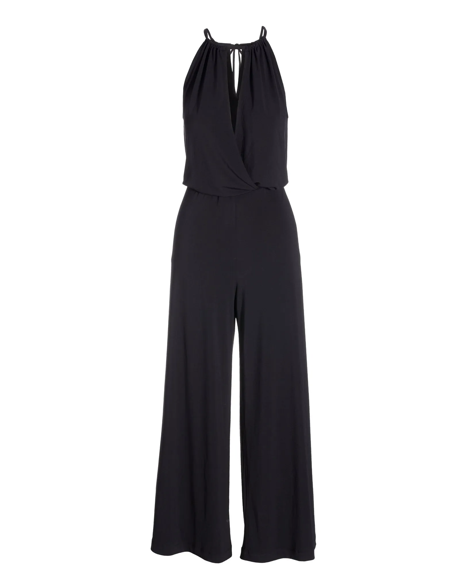 High-Neck Keyhole Blouson Knit Jumpsuit Black