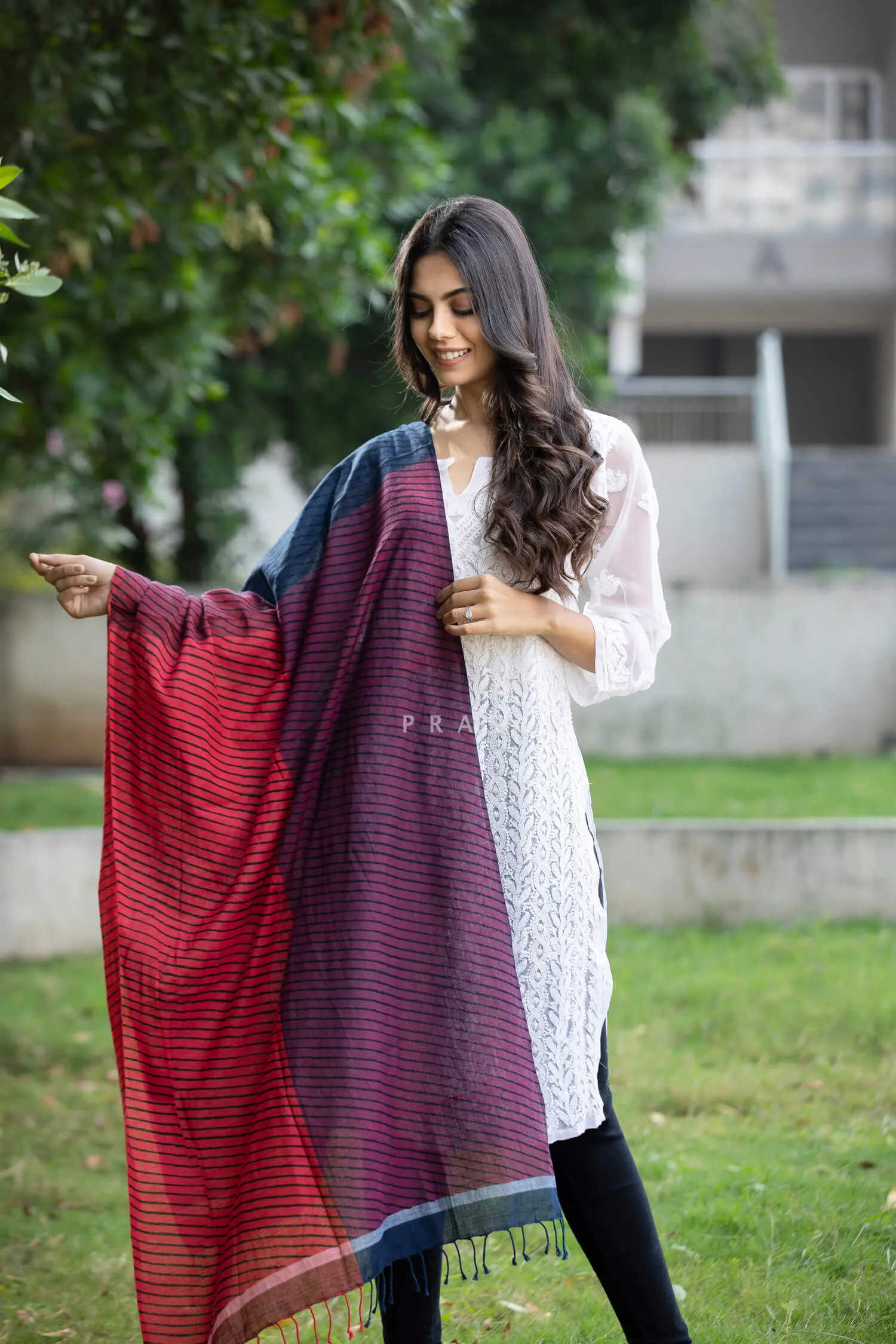 Indigo Color Block- Handwoven Cotton Block Print Stole