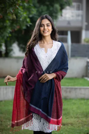 Indigo Color Block- Handwoven Cotton Block Print Stole