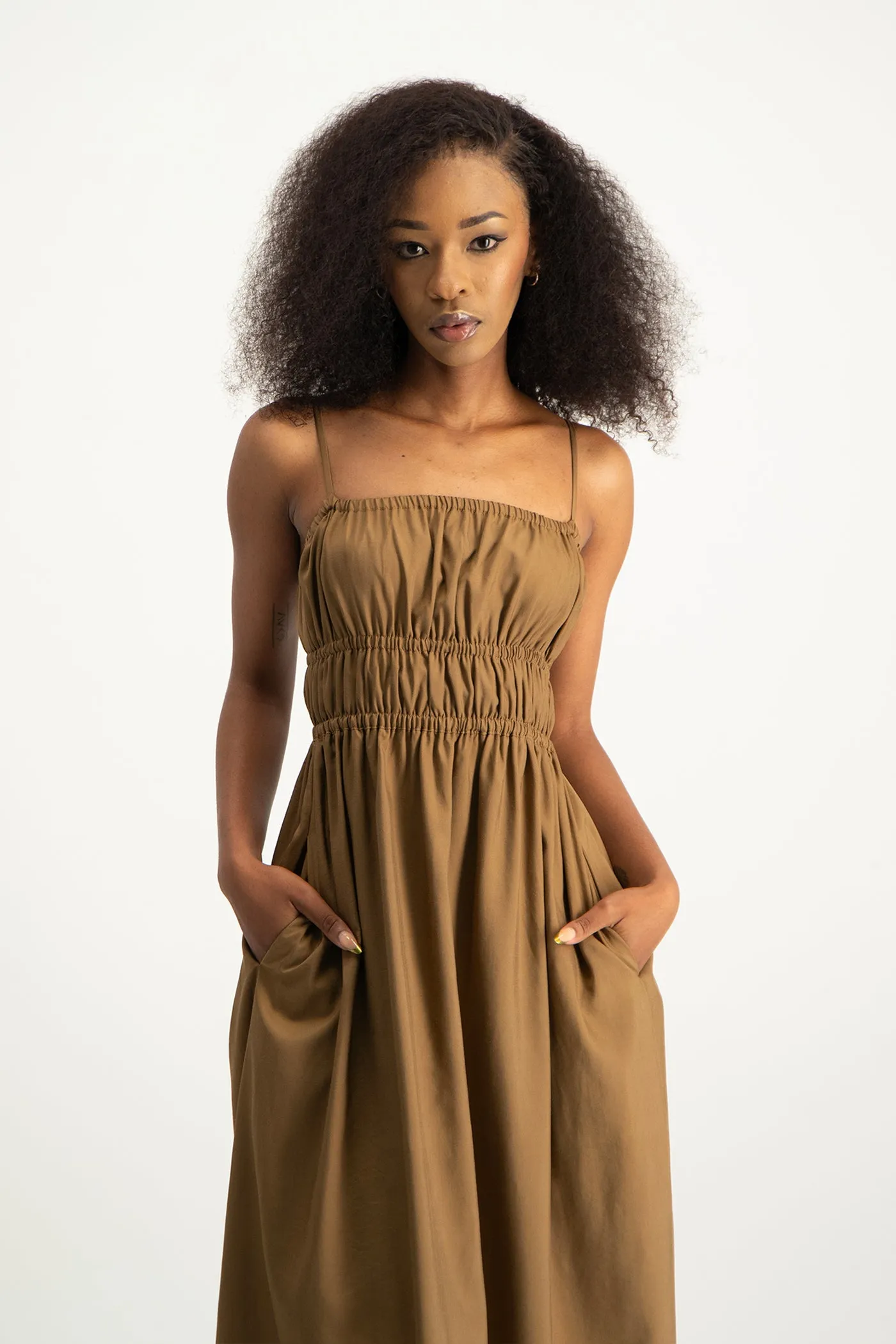 Kesha Strappy Elasticated Dress - Toffee