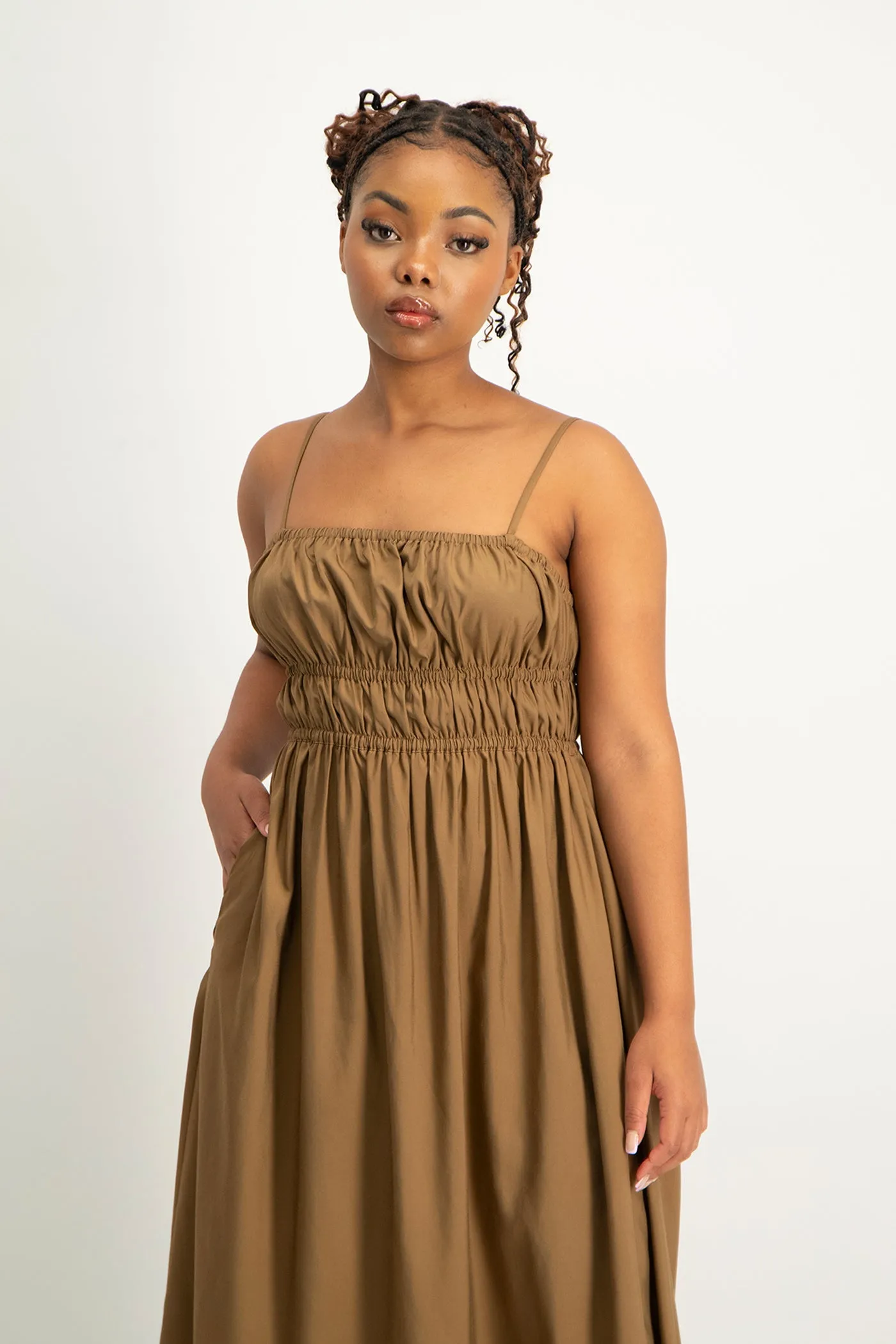 Kesha Strappy Elasticated Dress - Toffee