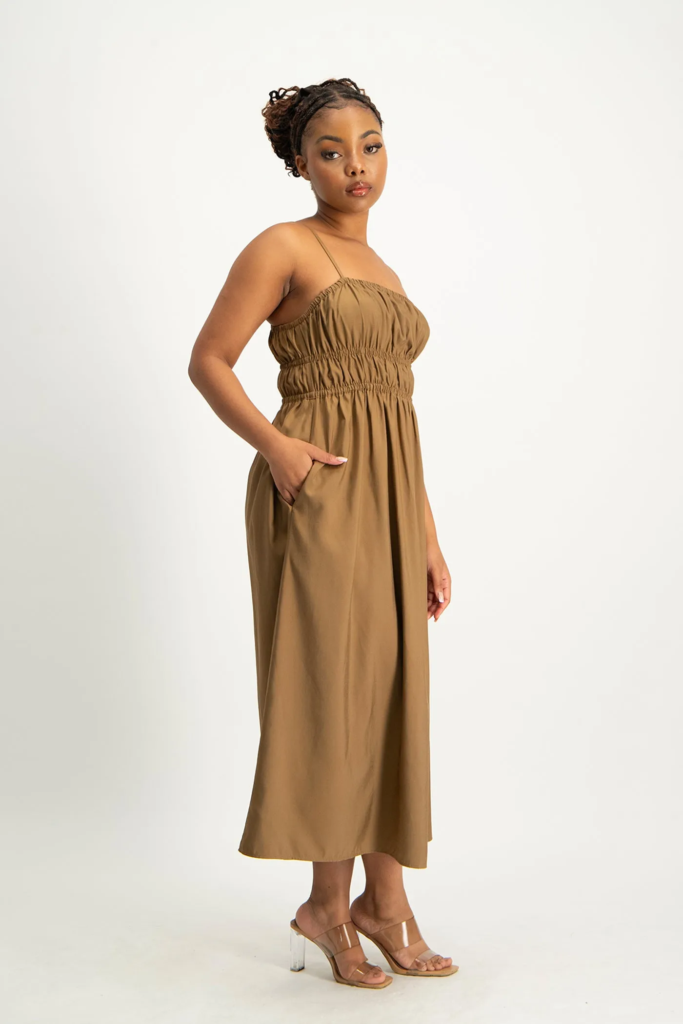 Kesha Strappy Elasticated Dress - Toffee