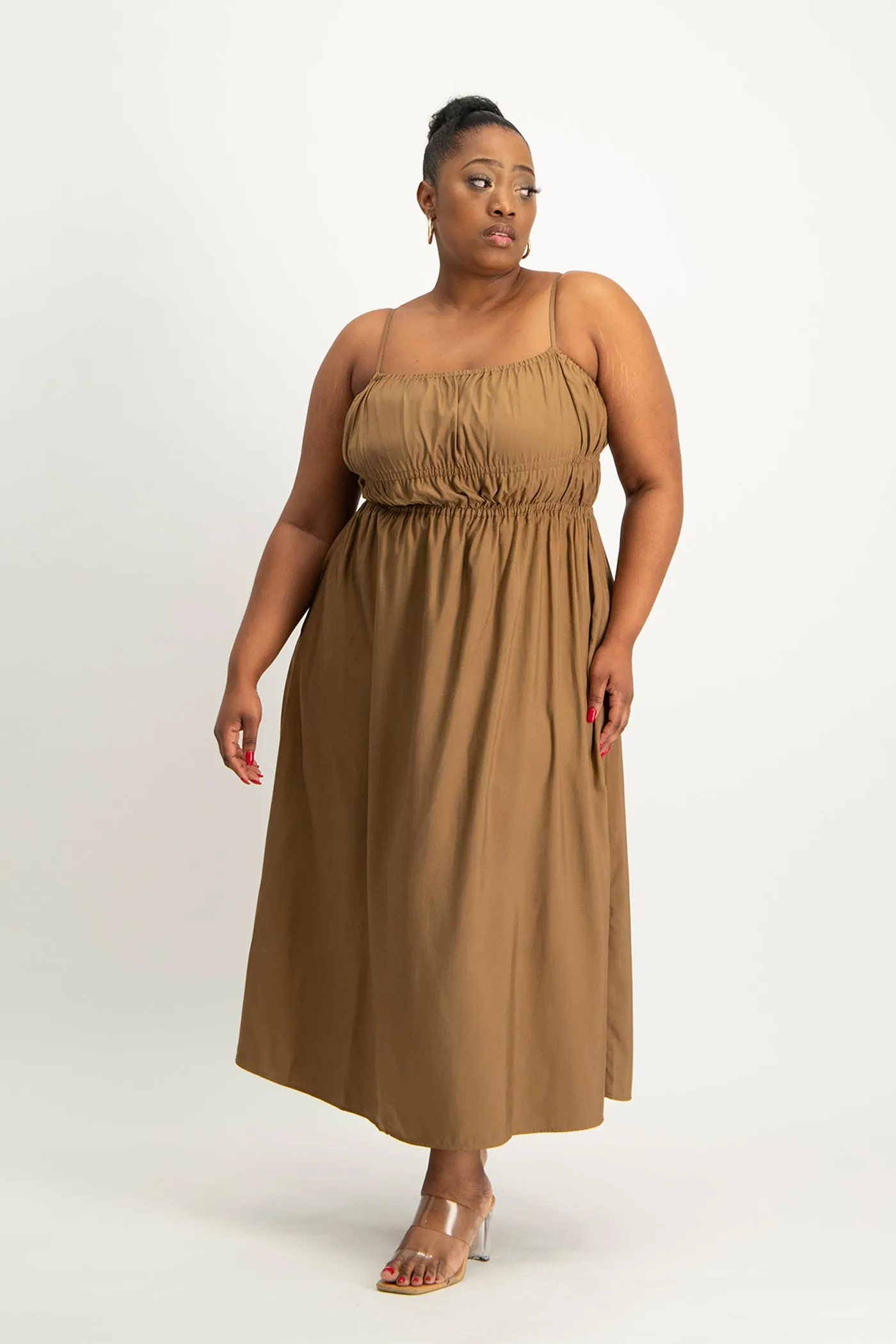 Kesha Strappy Elasticated Dress - Toffee