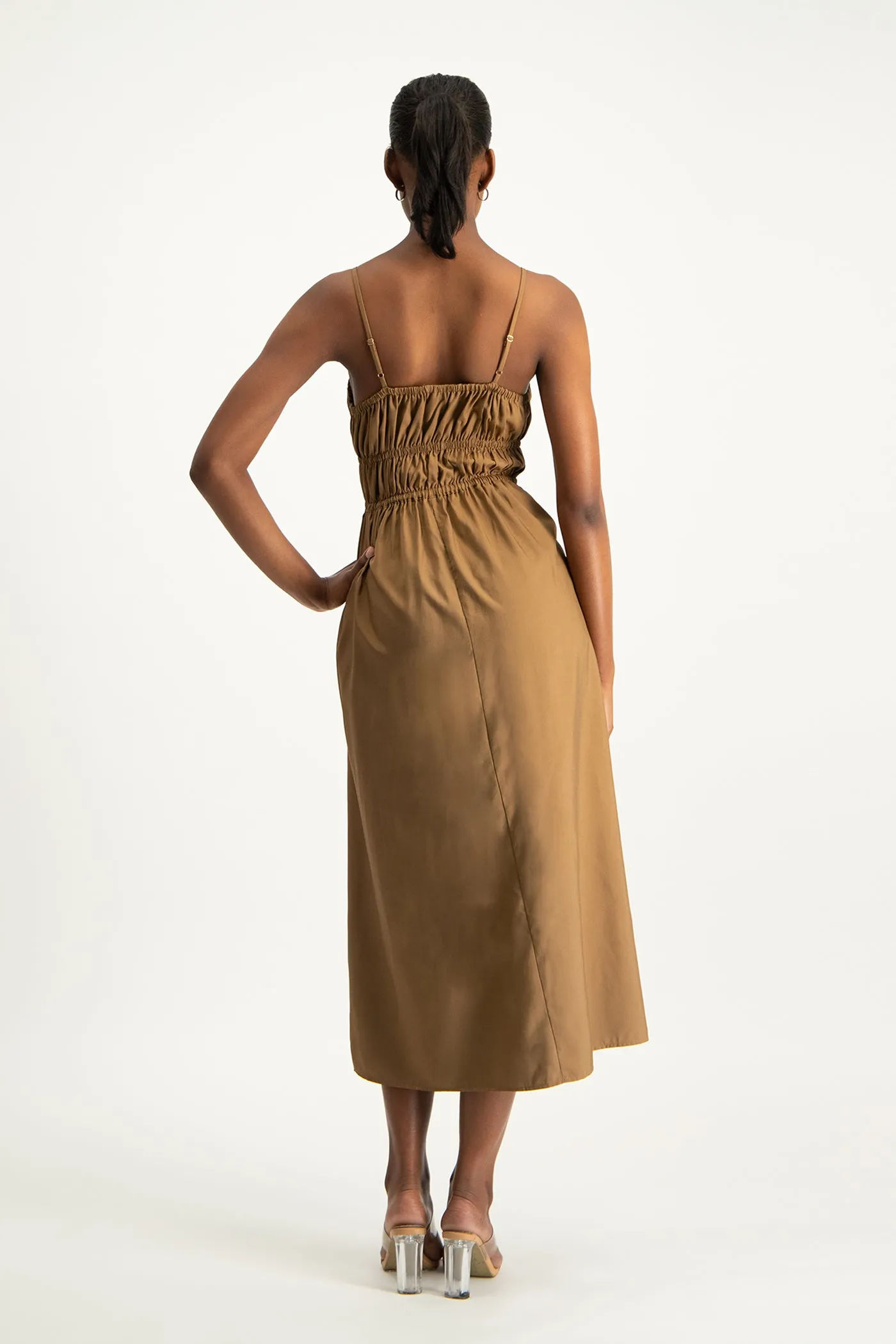 Kesha Strappy Elasticated Dress - Toffee