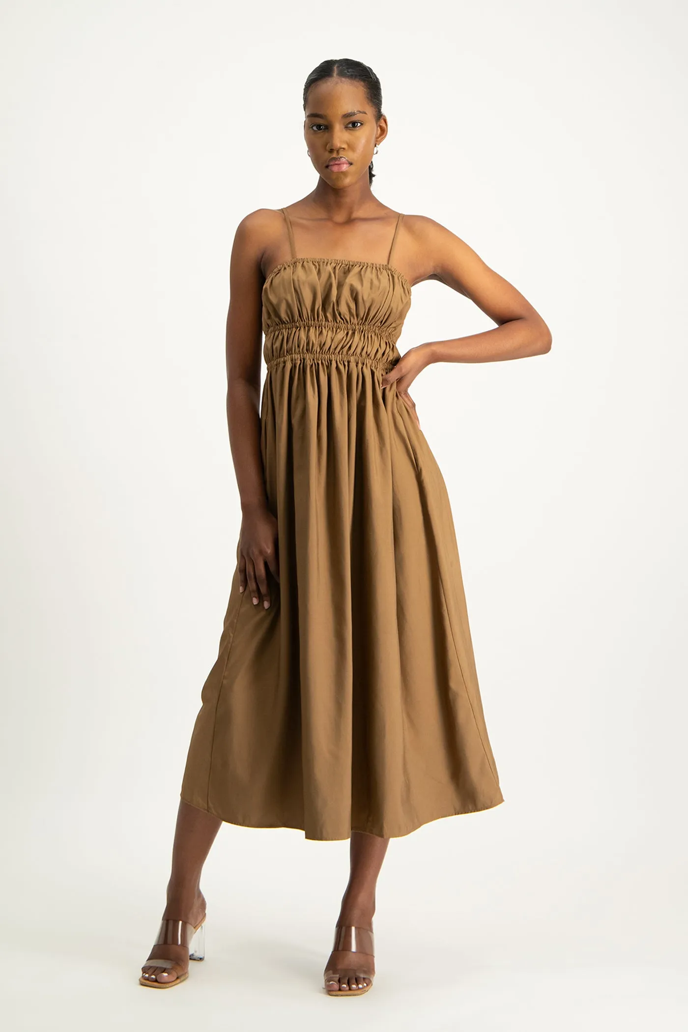 Kesha Strappy Elasticated Dress - Toffee