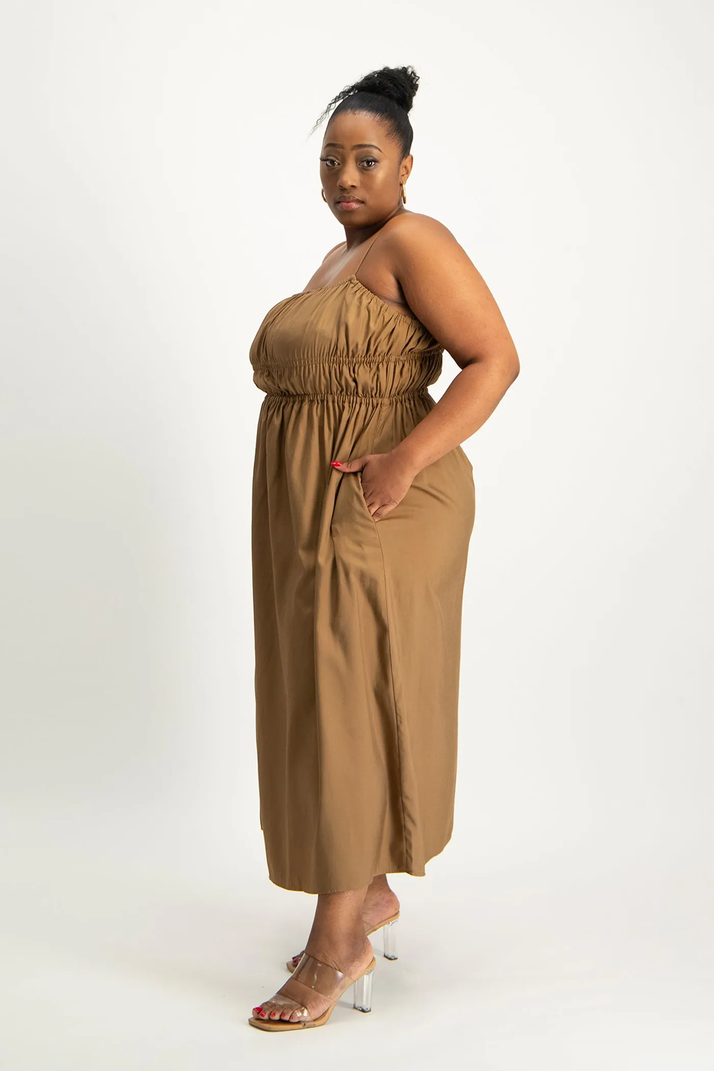 Kesha Strappy Elasticated Dress - Toffee