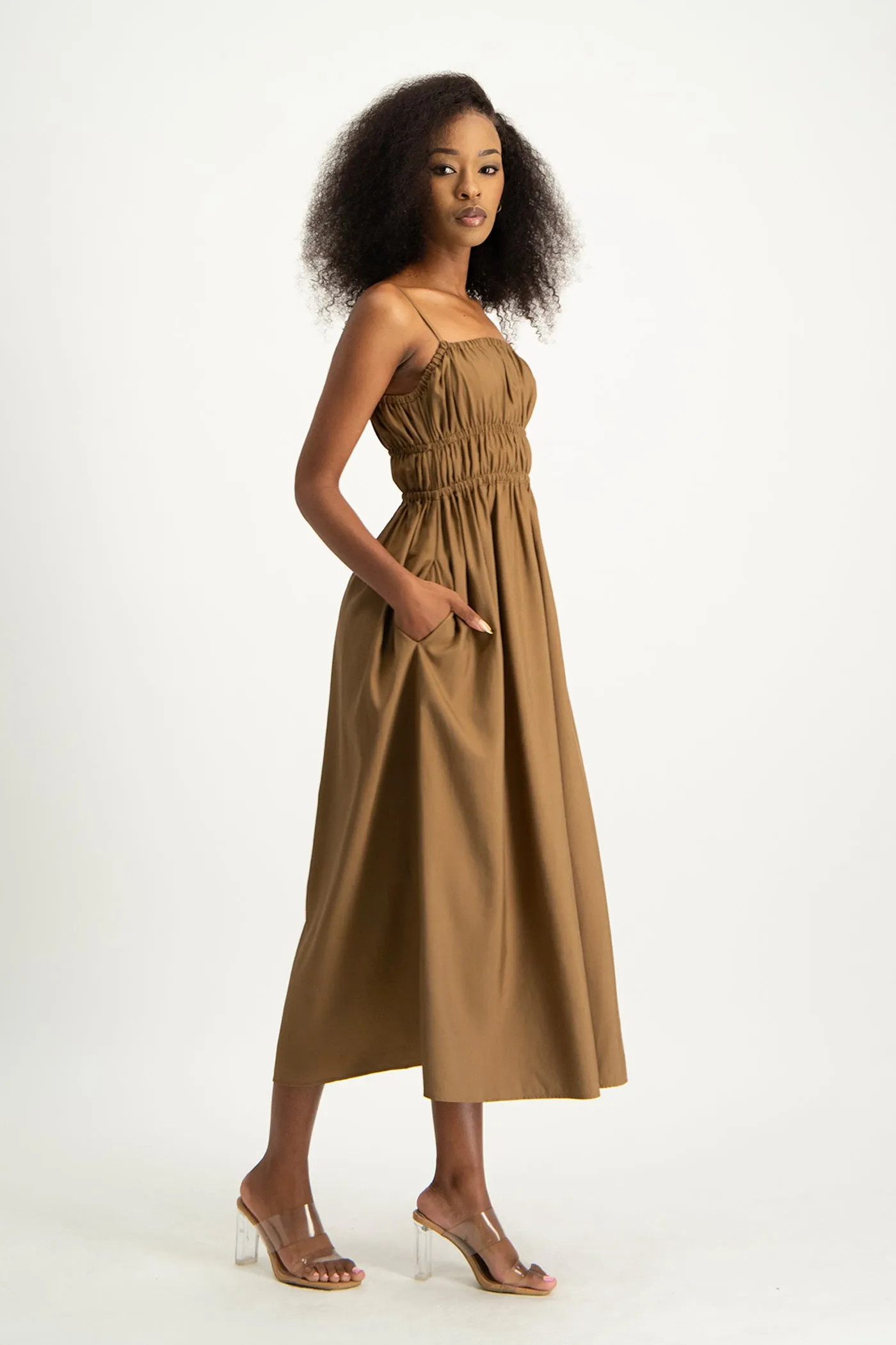 Kesha Strappy Elasticated Dress - Toffee