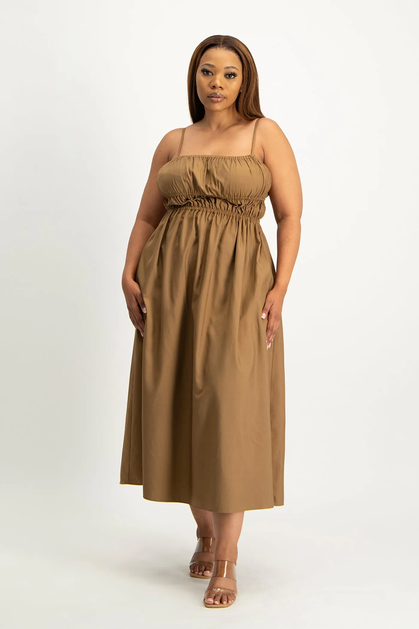 Kesha Strappy Elasticated Dress - Toffee
