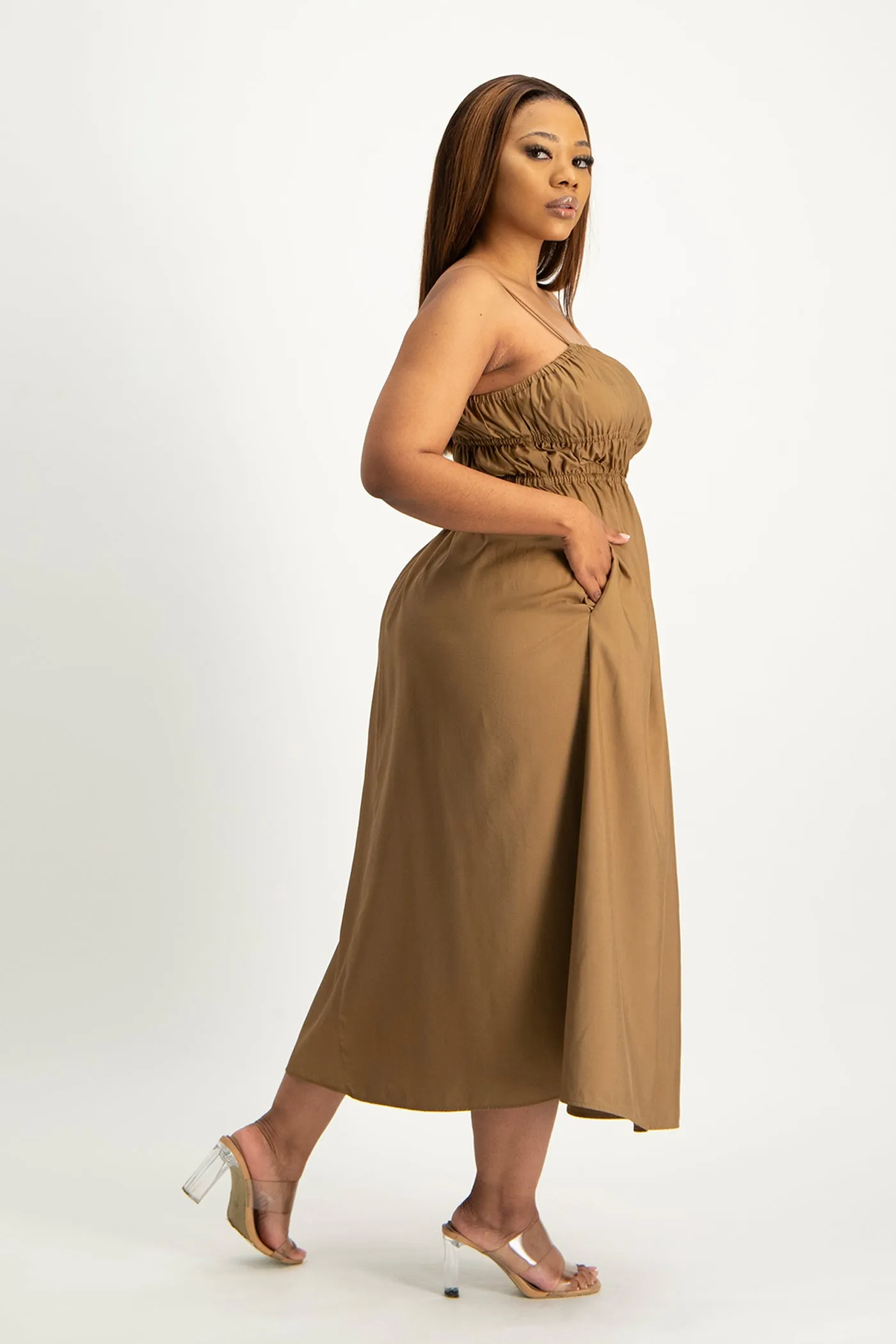 Kesha Strappy Elasticated Dress - Toffee