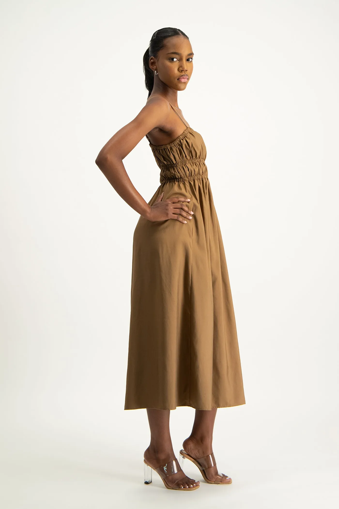 Kesha Strappy Elasticated Dress - Toffee