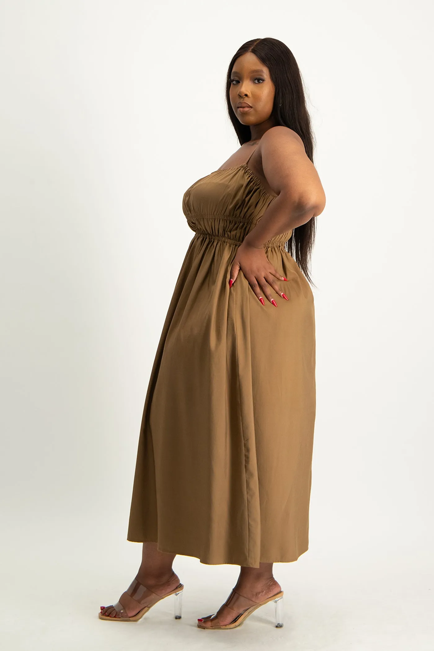 Kesha Strappy Elasticated Dress - Toffee