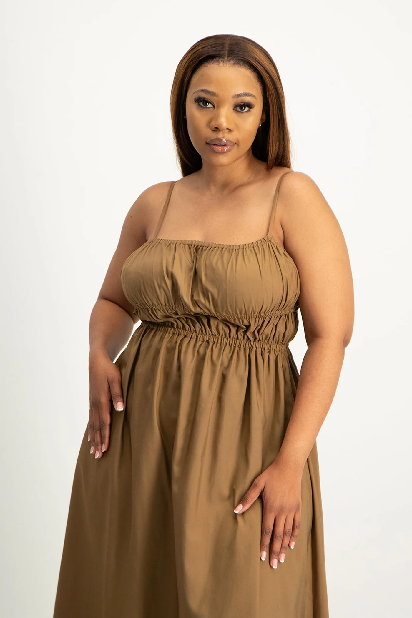 Kesha Strappy Elasticated Dress - Toffee