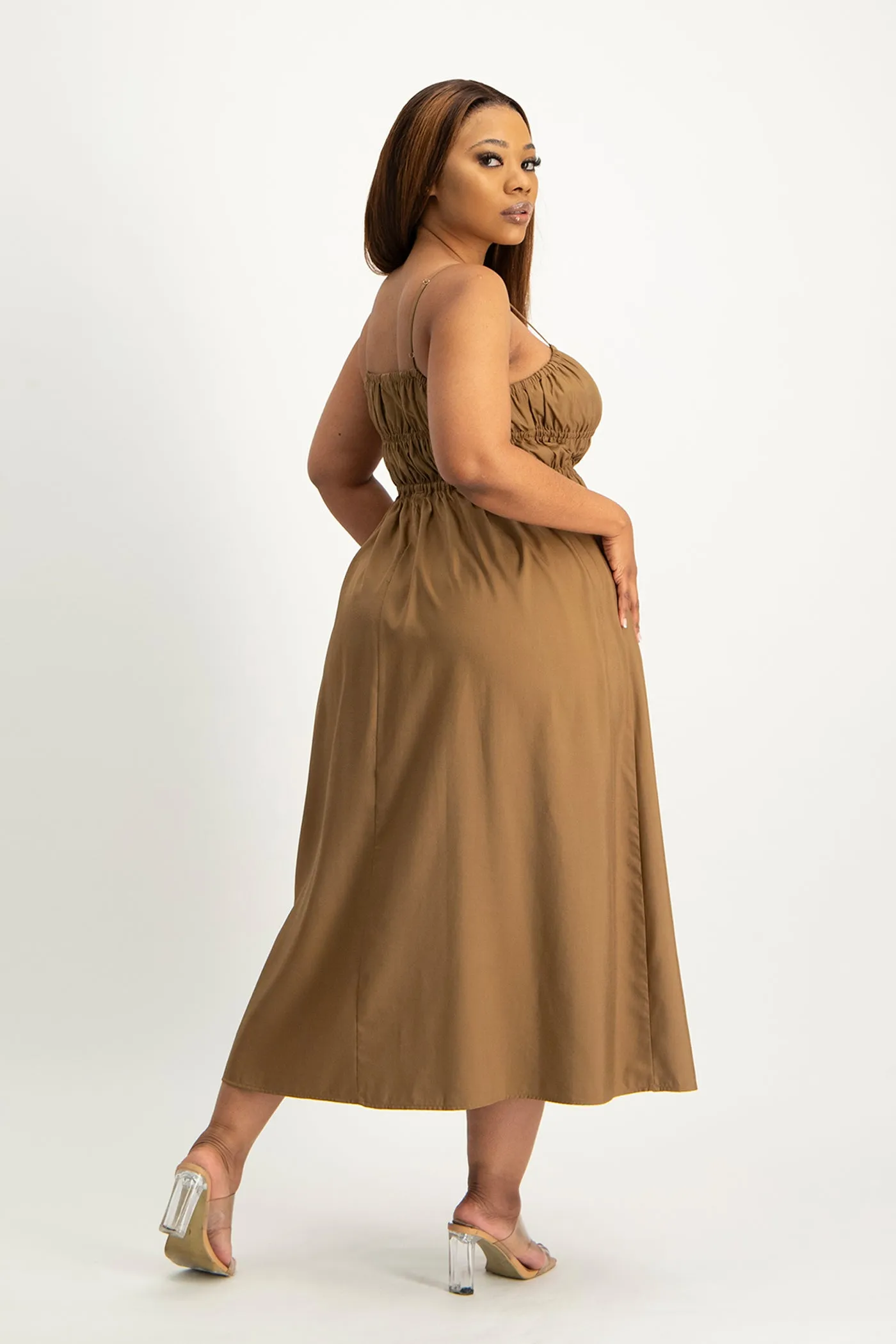 Kesha Strappy Elasticated Dress - Toffee