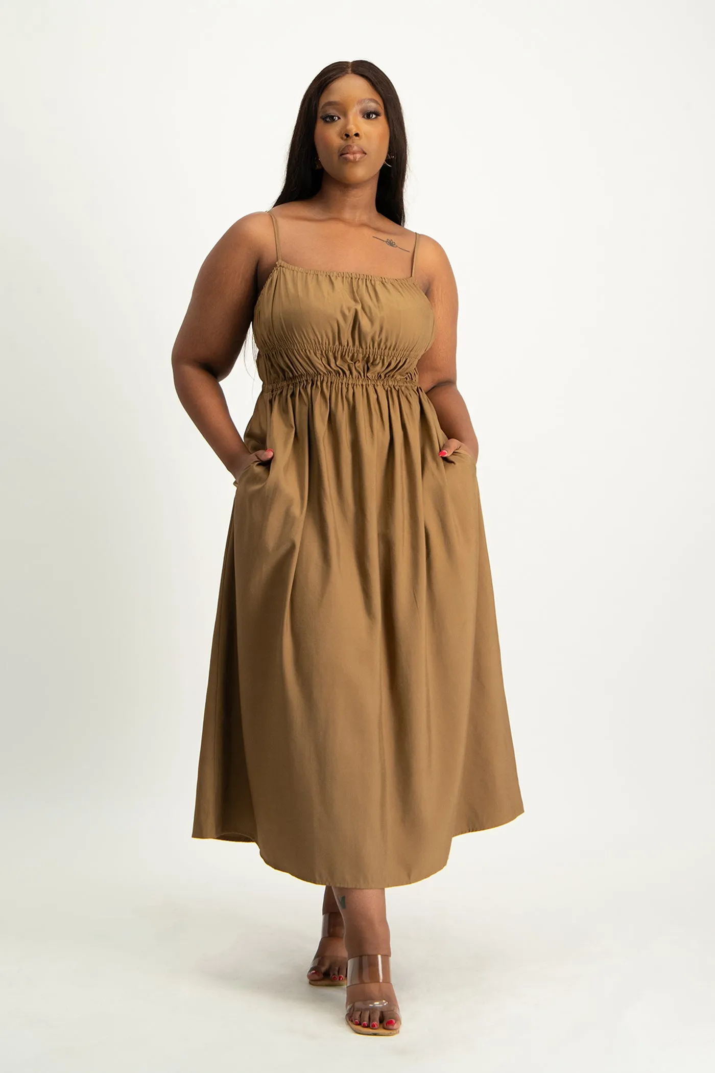 Kesha Strappy Elasticated Dress - Toffee