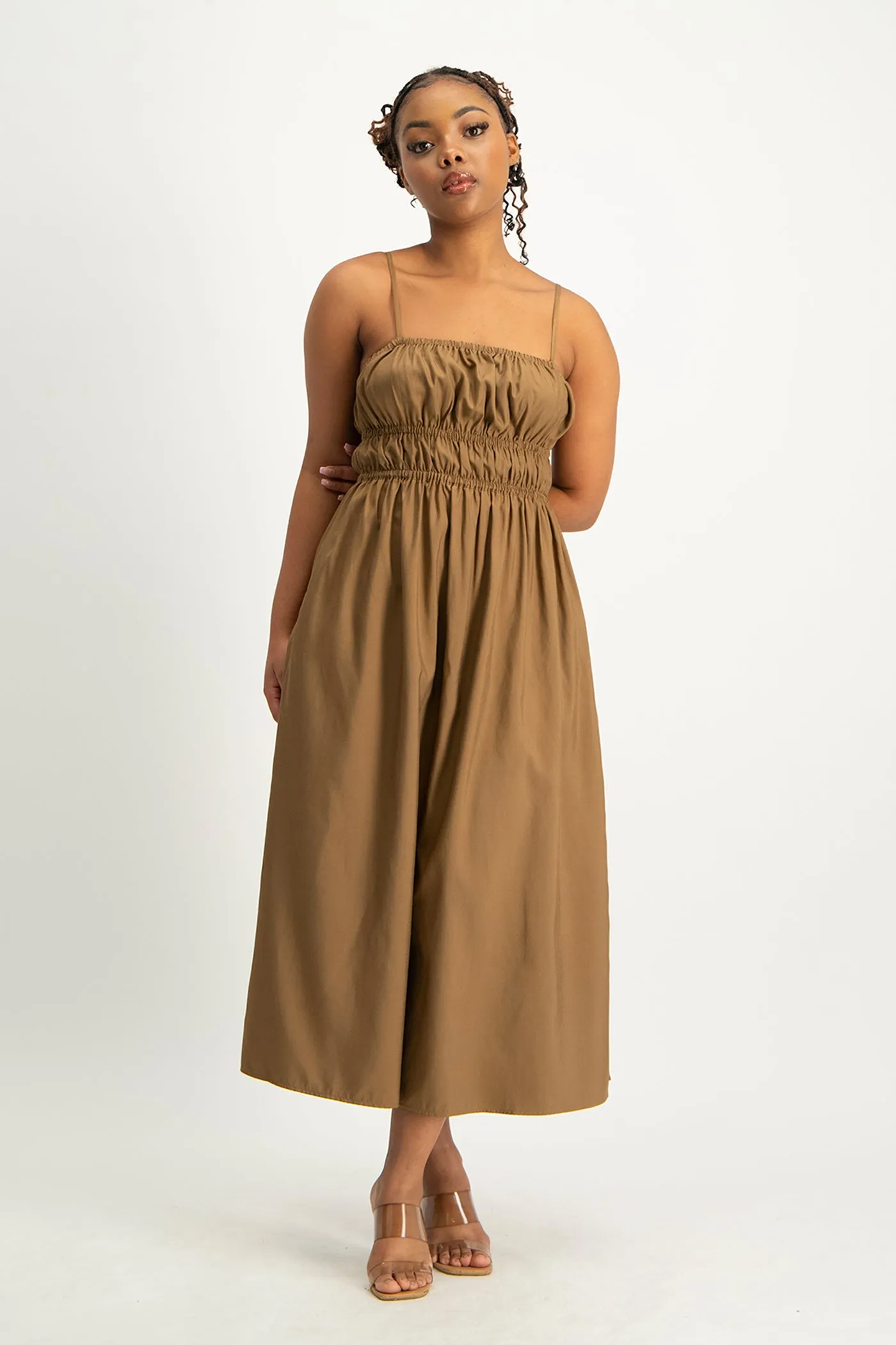 Kesha Strappy Elasticated Dress - Toffee