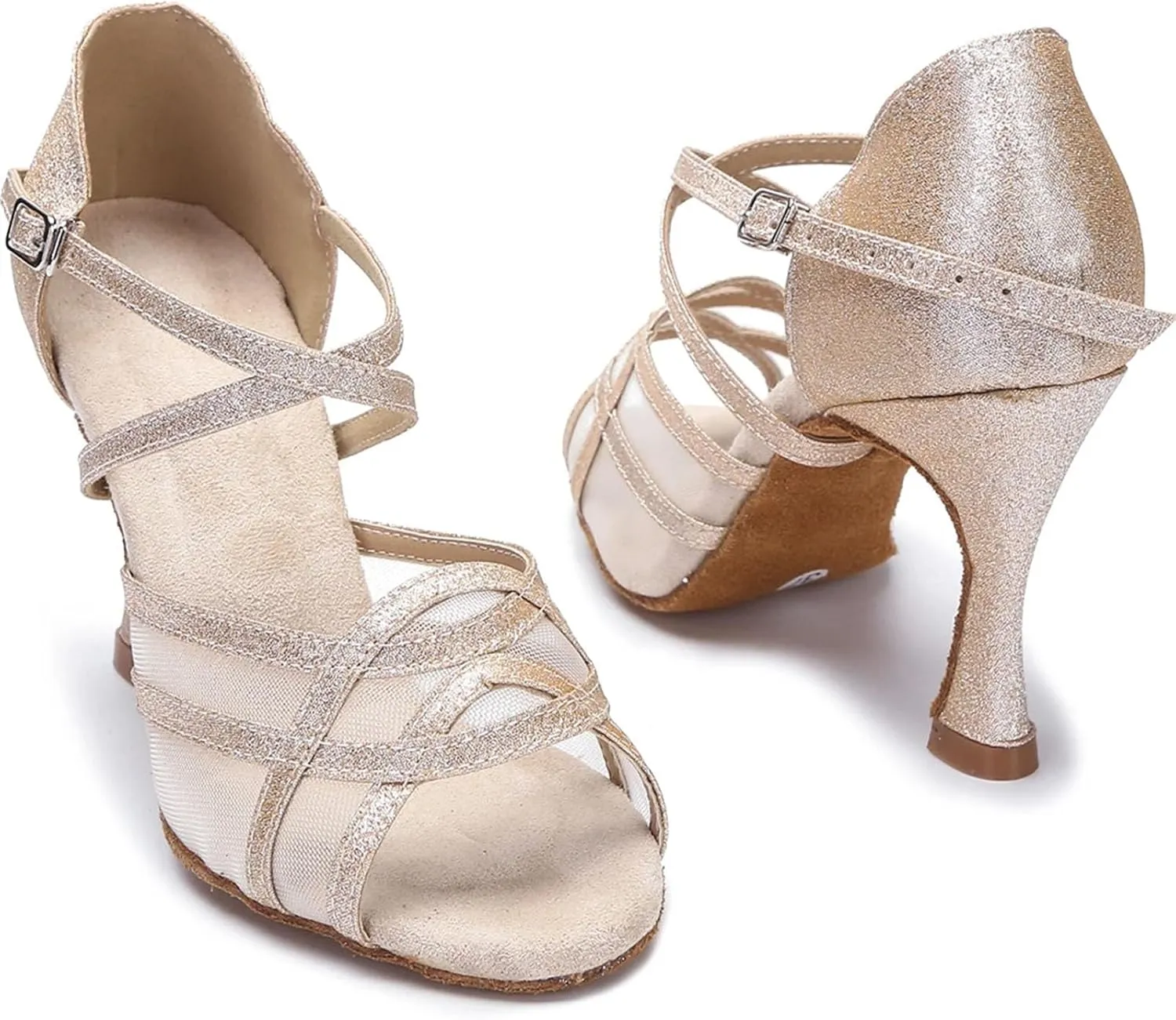 Ladies Mesh Ballroom Shoes - Samba Rumba Party Dance Sandals (8.5CM/3.35")