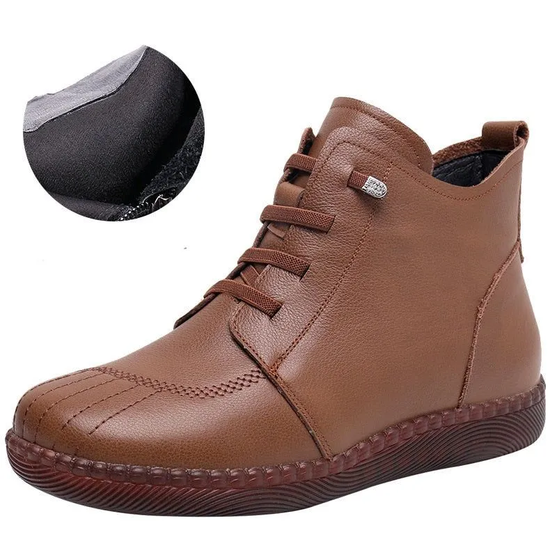 Leather Ankle Boots Handmade Soft Sneakers Women's Casual Shoes GCSZXC59