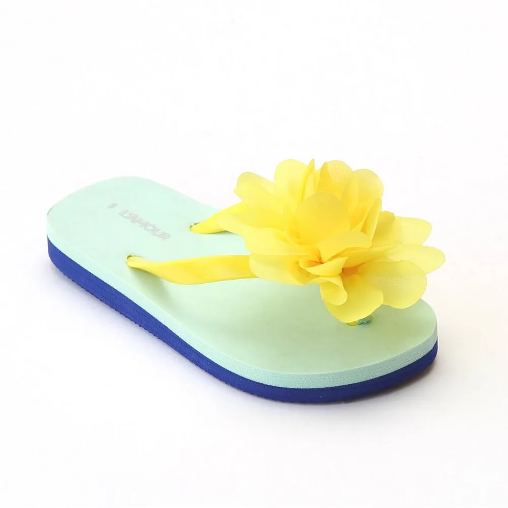 Little Girls Yellow Organza Flower Flip Flops 8-10 Toddler