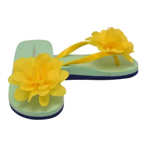 Little Girls Yellow Organza Flower Flip Flops 8-10 Toddler