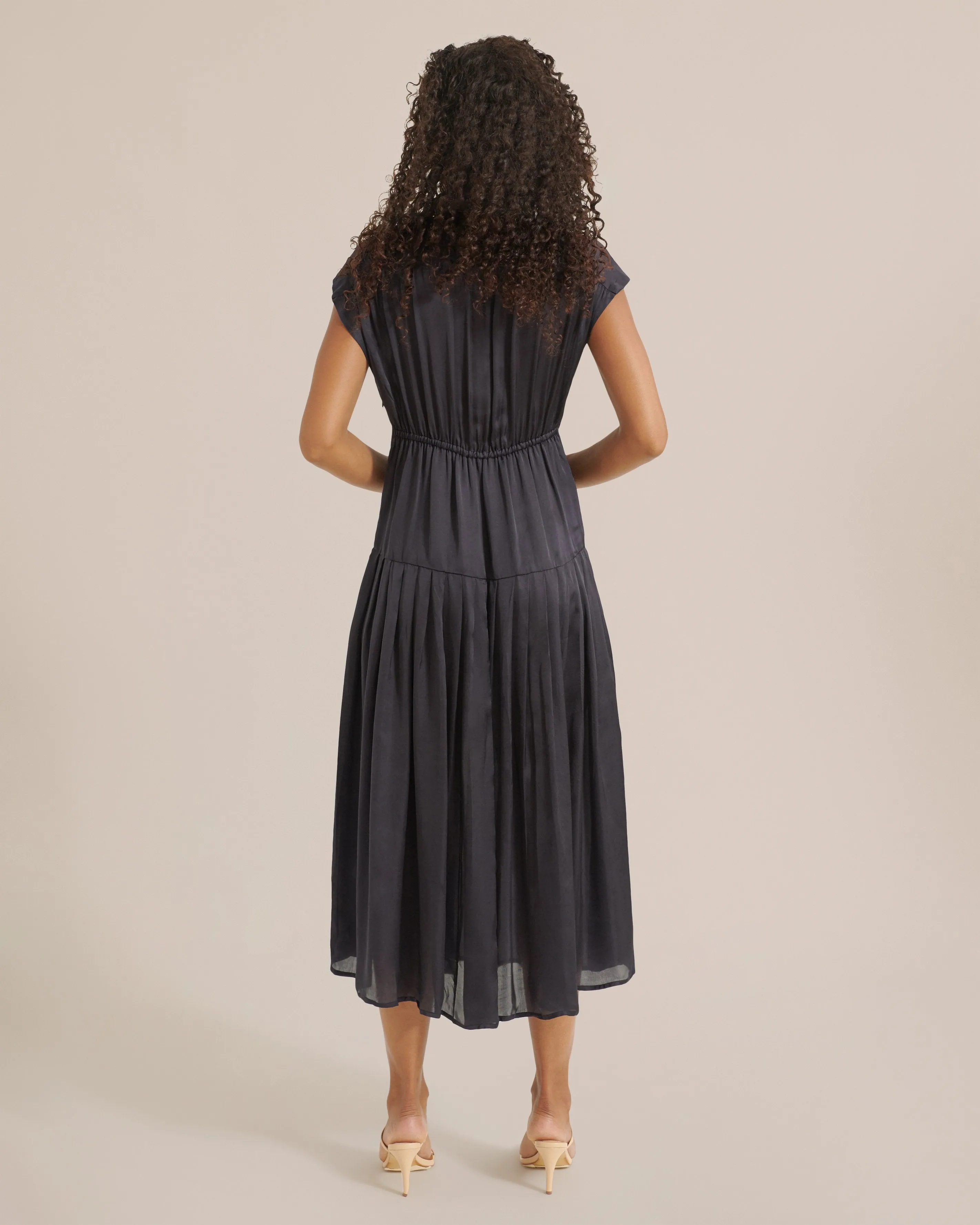 Marie-Rose Satin Pleated Dress