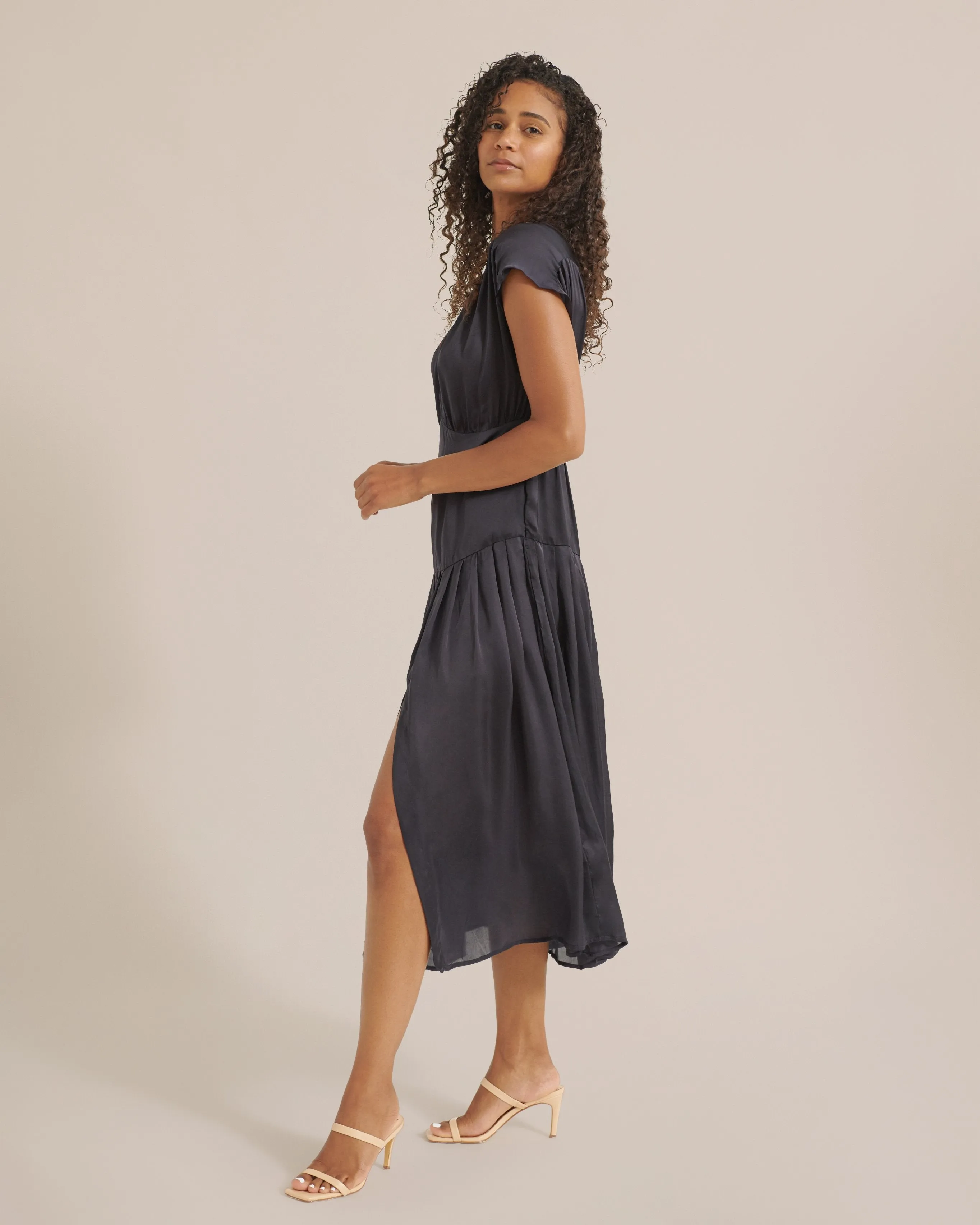 Marie-Rose Satin Pleated Dress