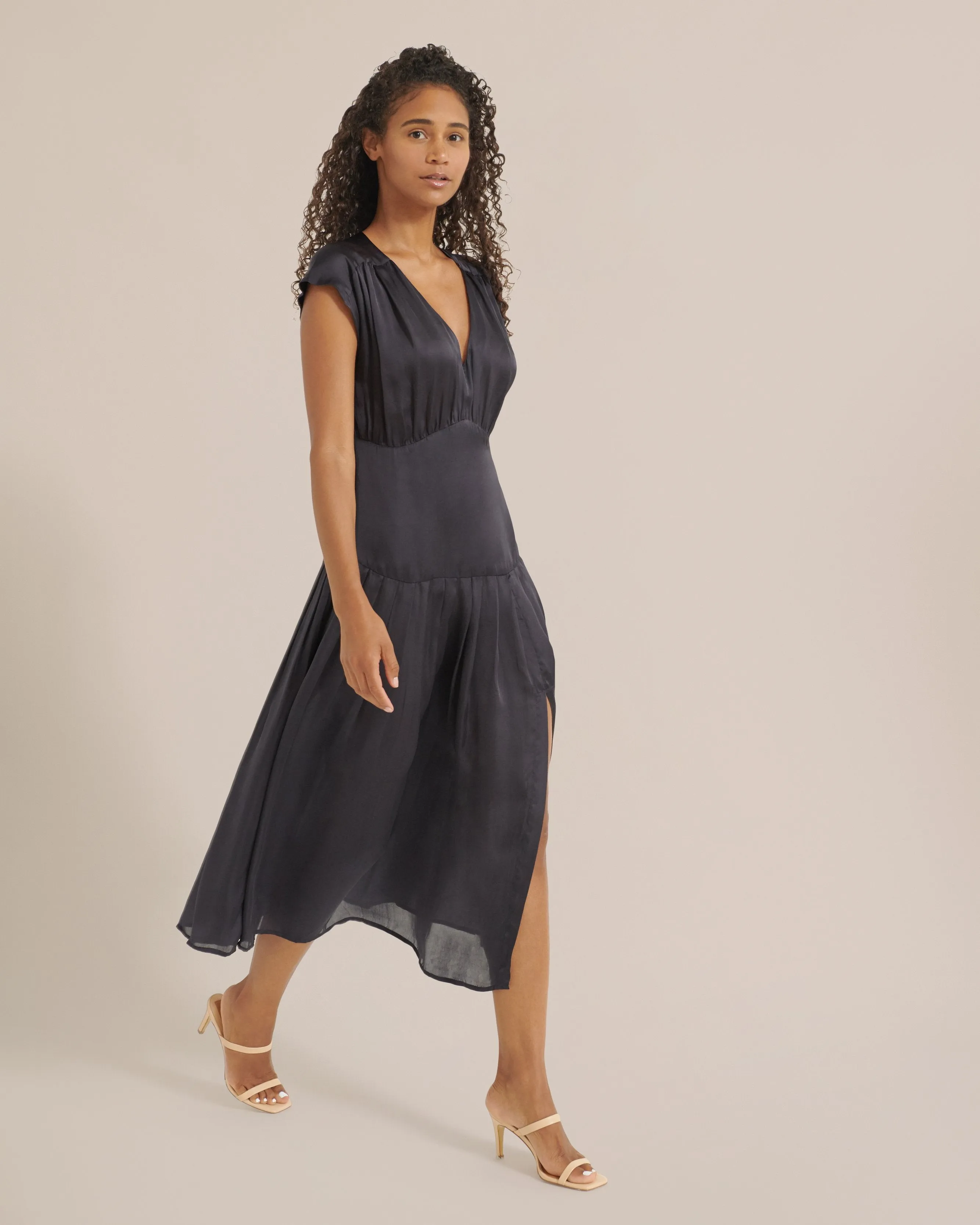 Marie-Rose Satin Pleated Dress