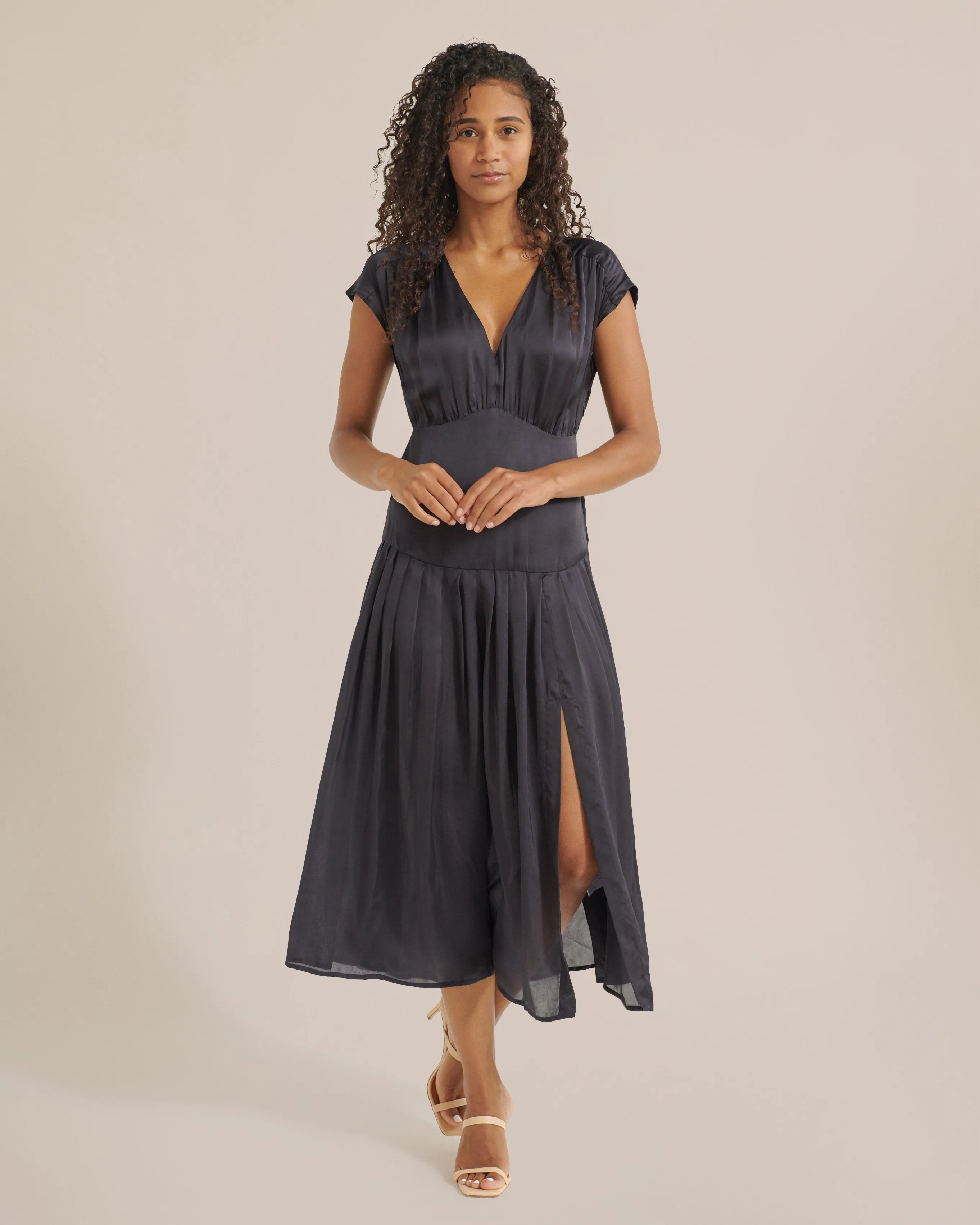Marie-Rose Satin Pleated Dress