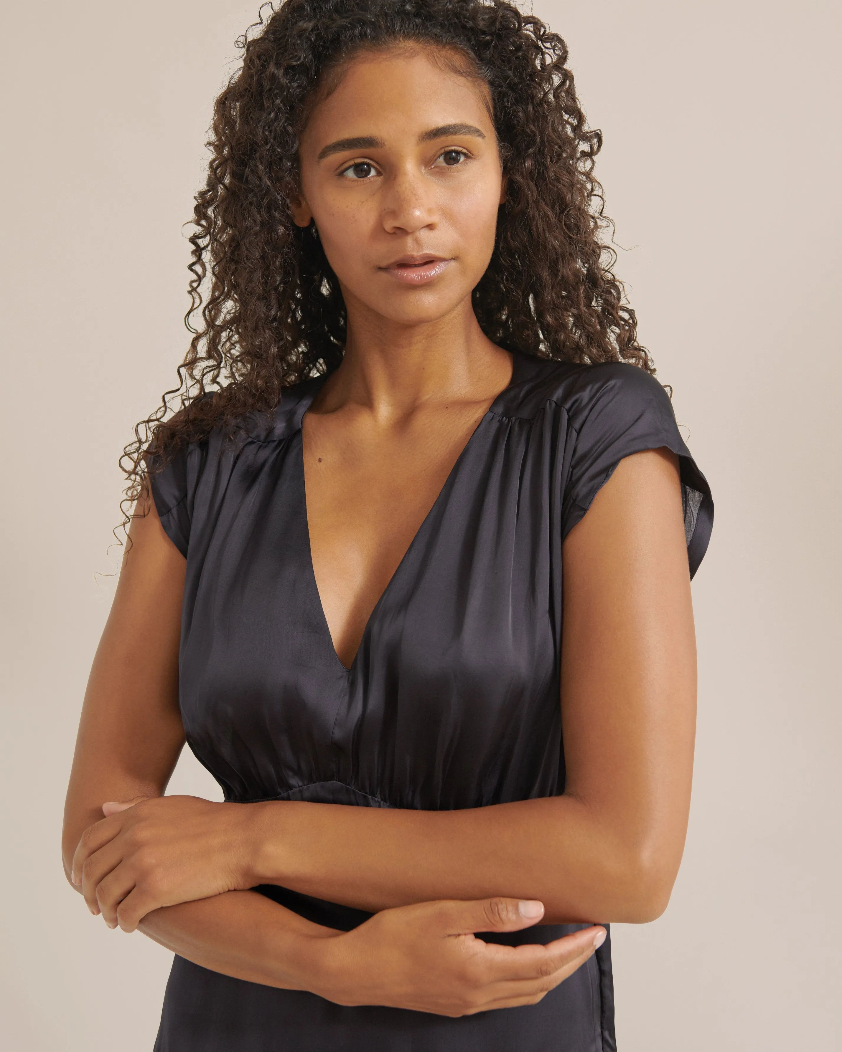Marie-Rose Satin Pleated Dress