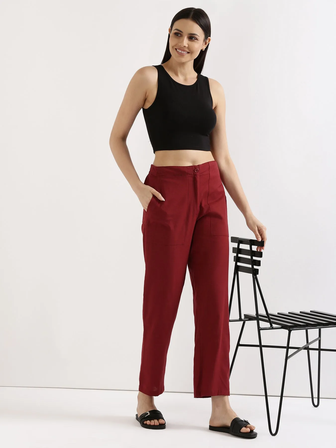 Maroon Airy Linen Pants