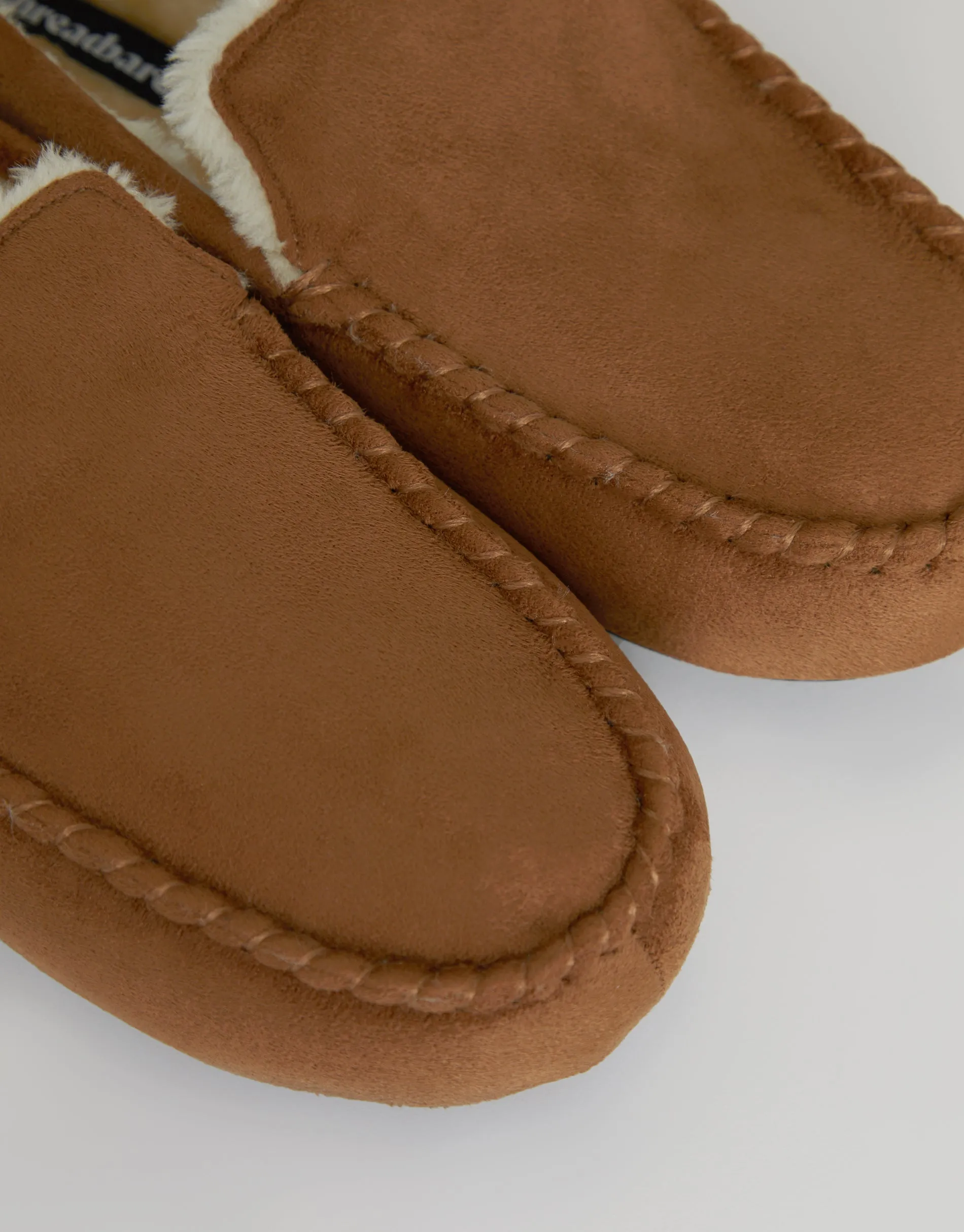 Men's Tan Suedette Moccasin Slippers with Faux Fur Lining