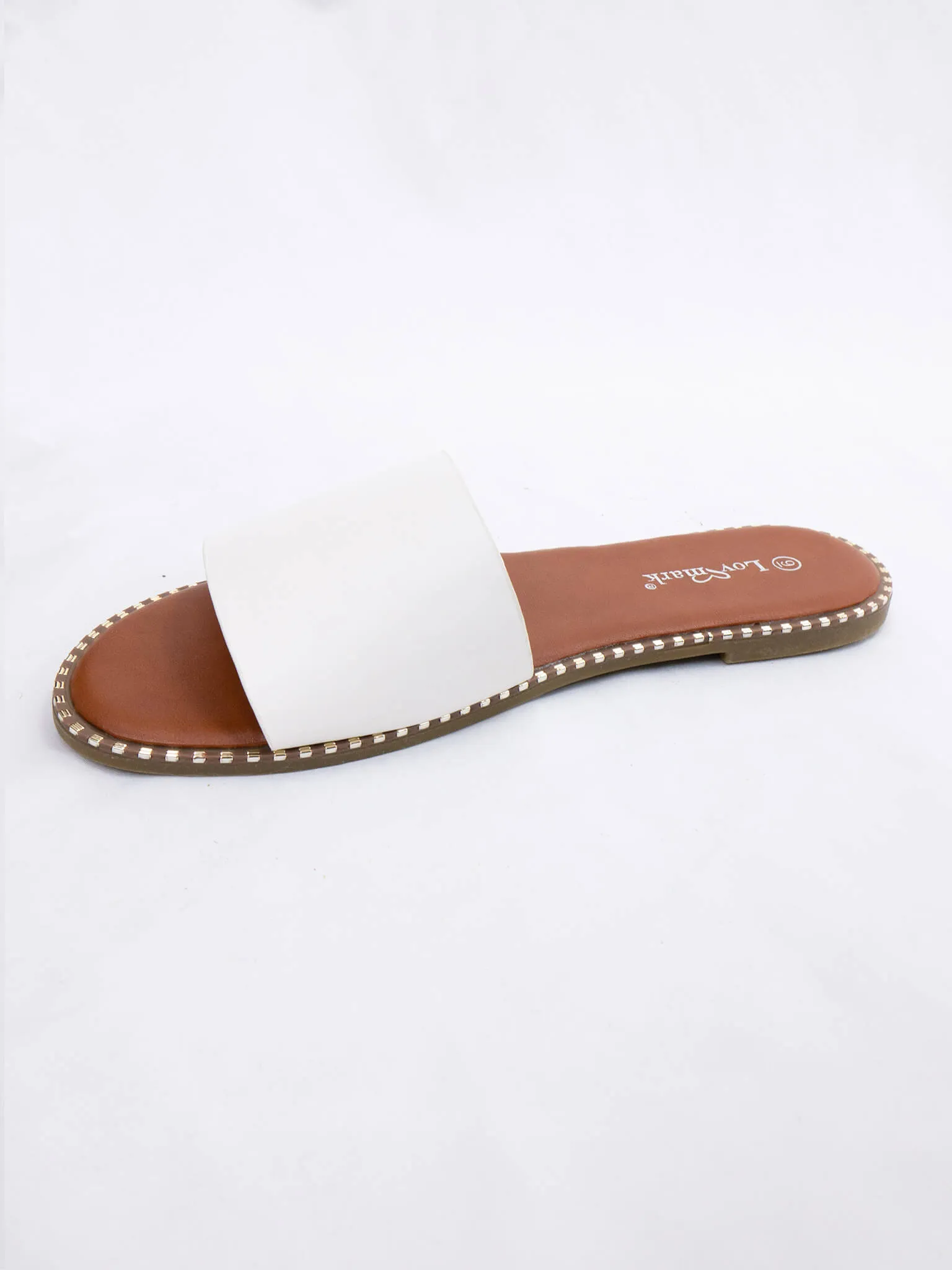 Metal Detail White Slide Sandals