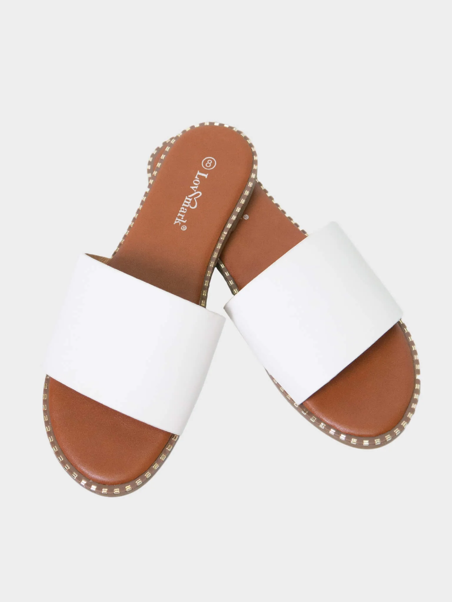 Metal Detail White Slide Sandals