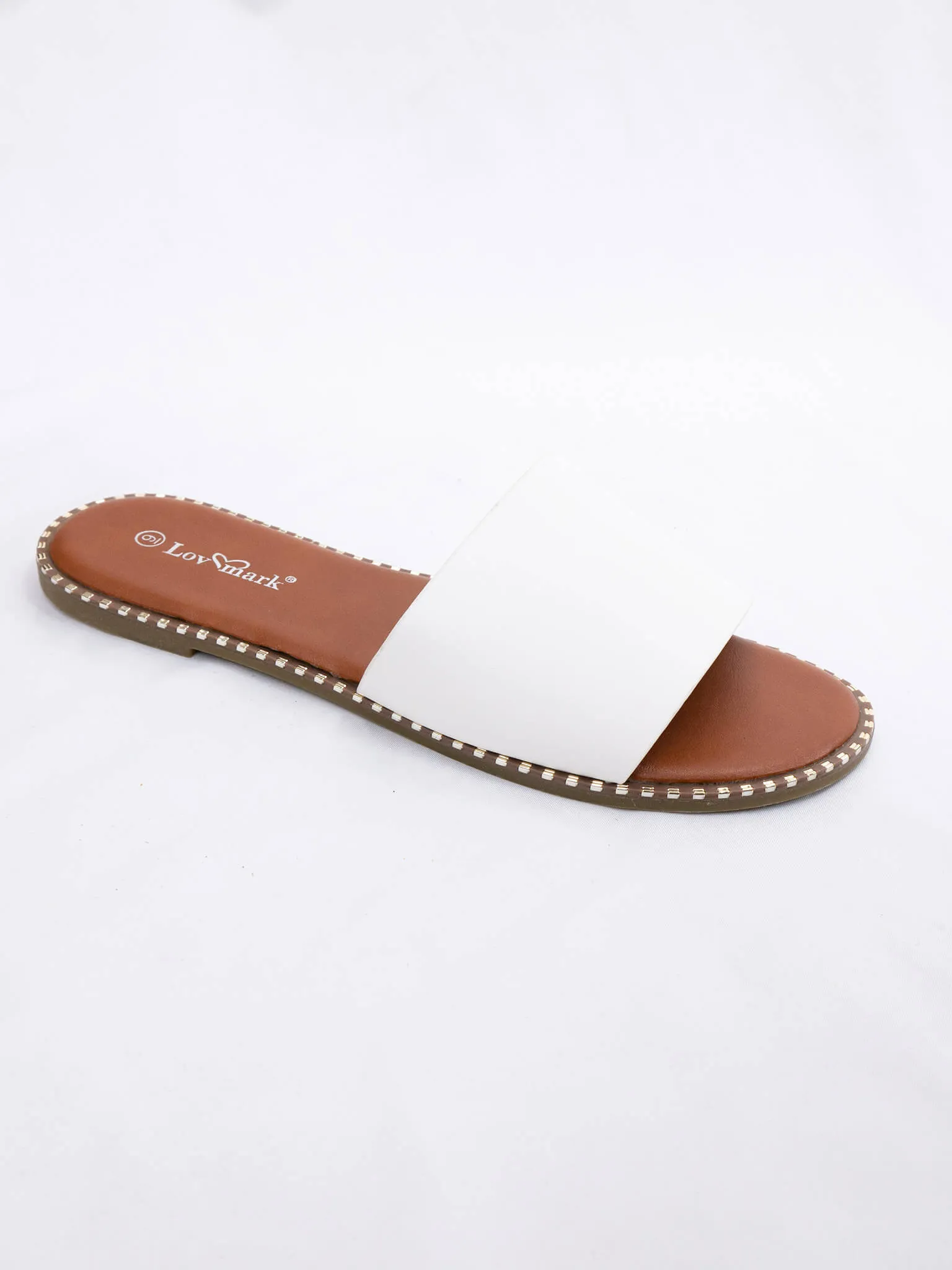 Metal Detail White Slide Sandals