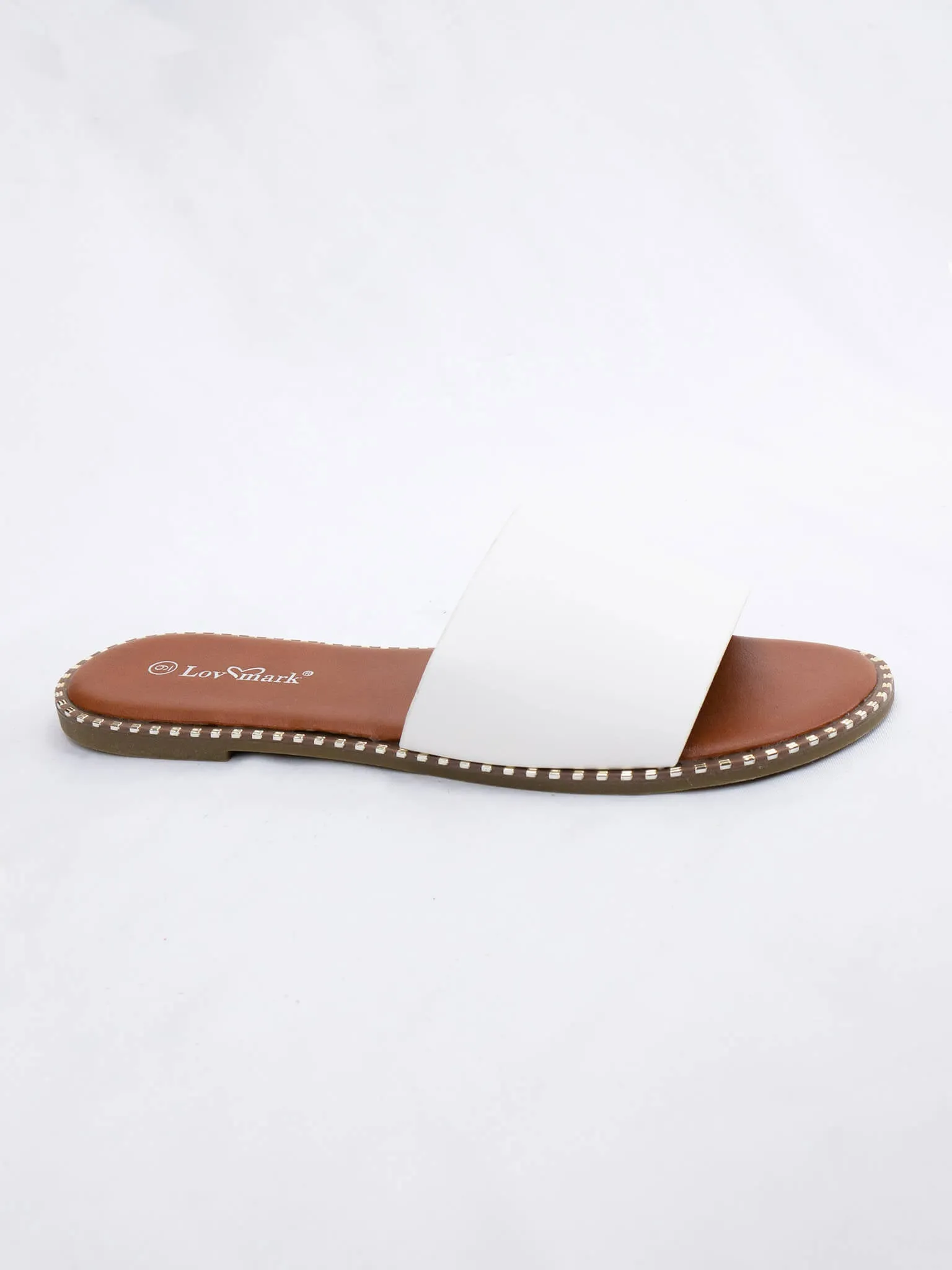 Metal Detail White Slide Sandals