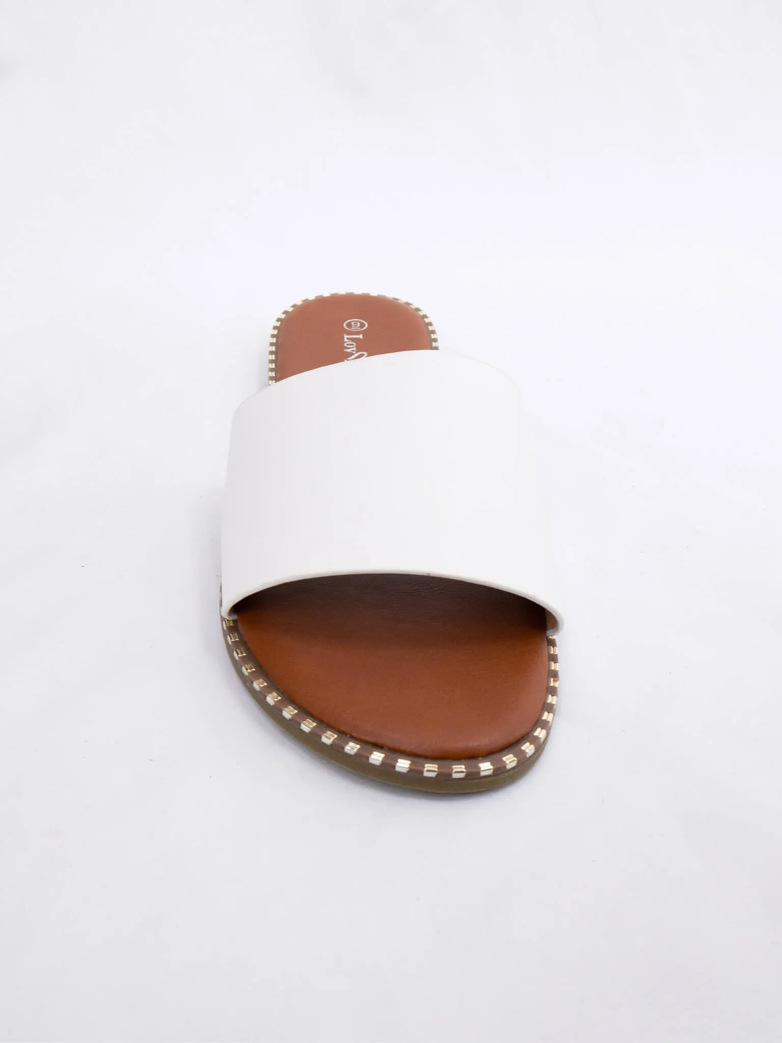 Metal Detail White Slide Sandals