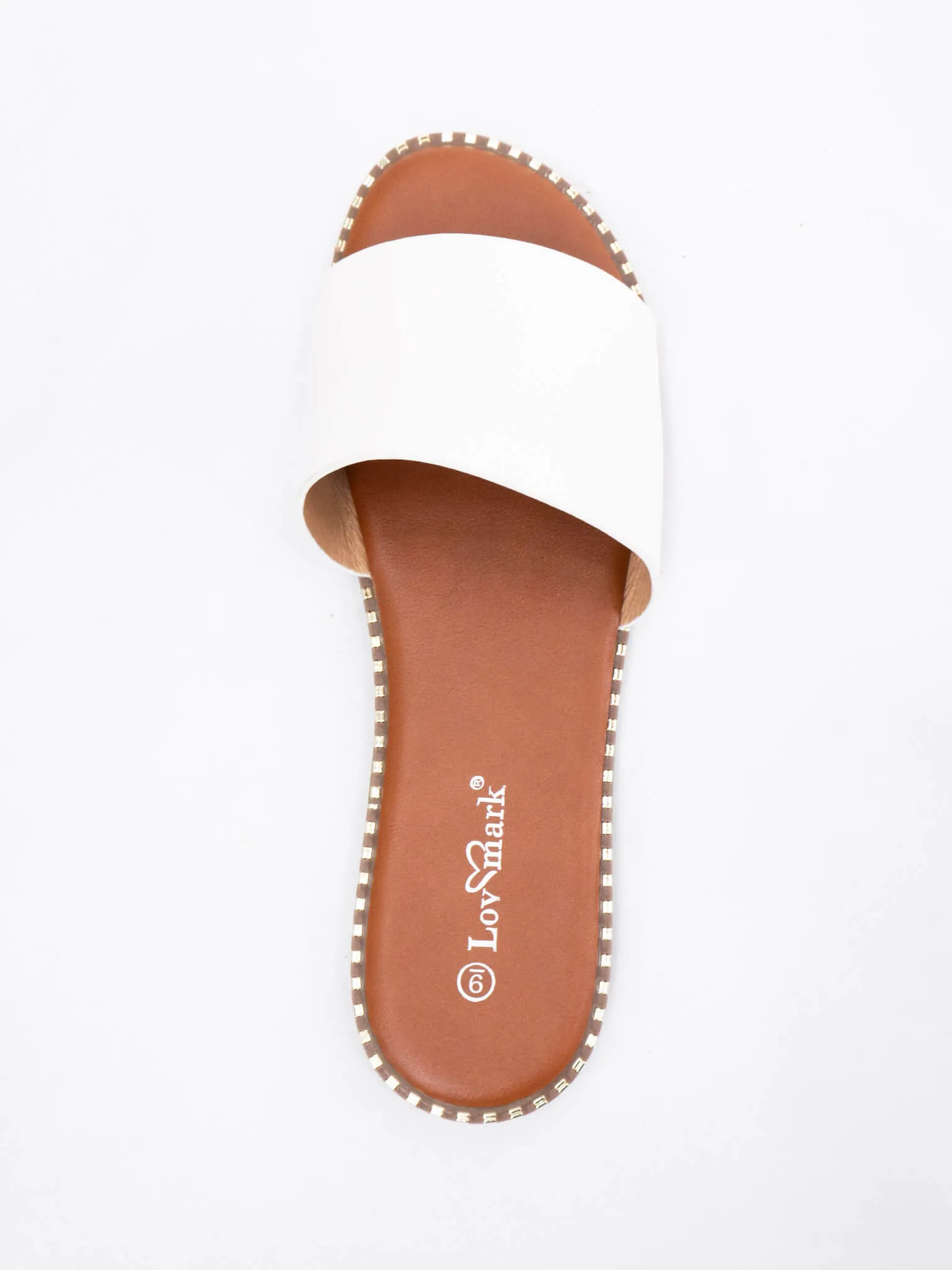 Metal Detail White Slide Sandals