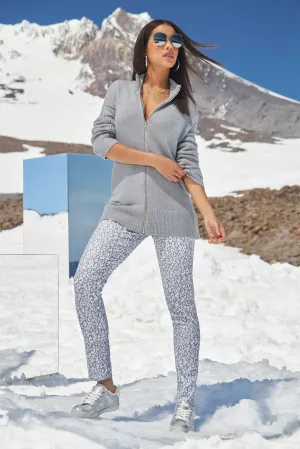 Metallic Snow Leopard Ankle Jean Silver/White