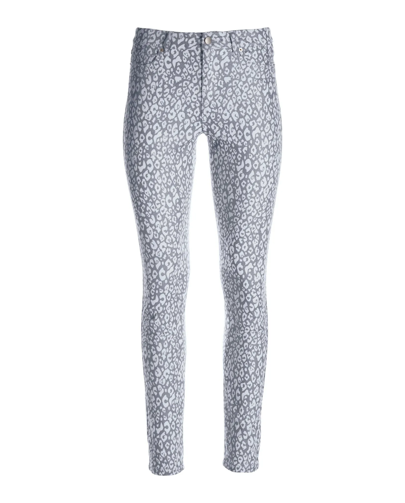 Metallic Snow Leopard Ankle Jean Silver/White