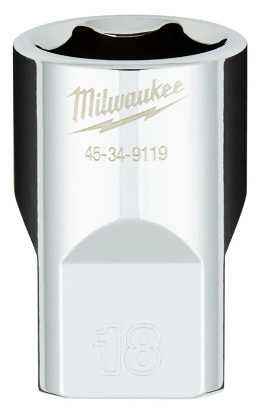 Milwaukee 45-34-9119 Socket, 18 mm Socket, 1/2 in Drive, 6-Point, Chrome Vanadium Steel, Chrome :CD: QUANTITY: 1