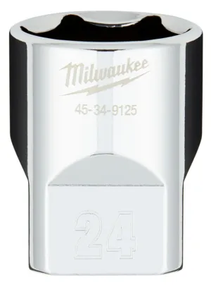 Milwaukee 45-34-9125 Socket, 24 mm Socket, 1/2 in Drive, 6-Point, Chrome Vanadium Steel, Chrome :CD: QUANTITY: 1